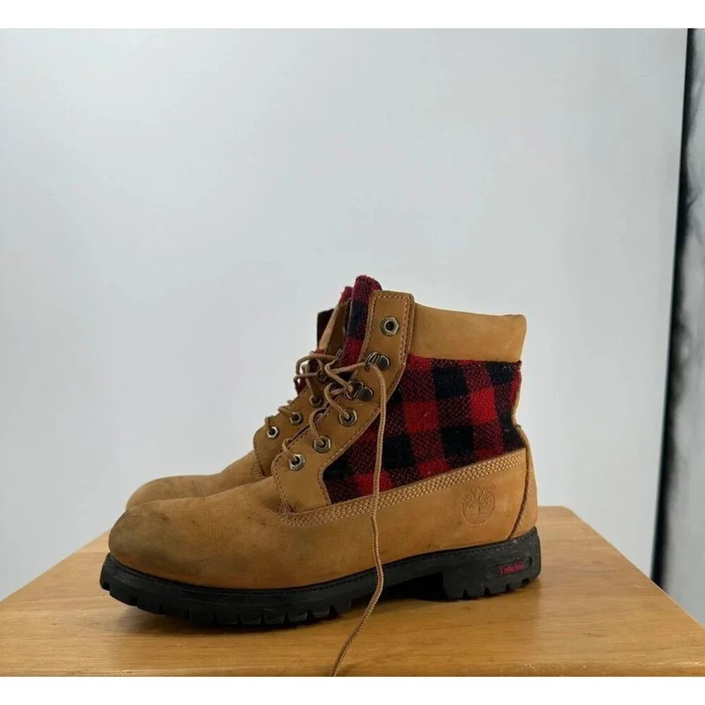 Timberland Men’s Leather Ankle Wheat Boots Buffalo Plaid Lace-Up Size 10.5